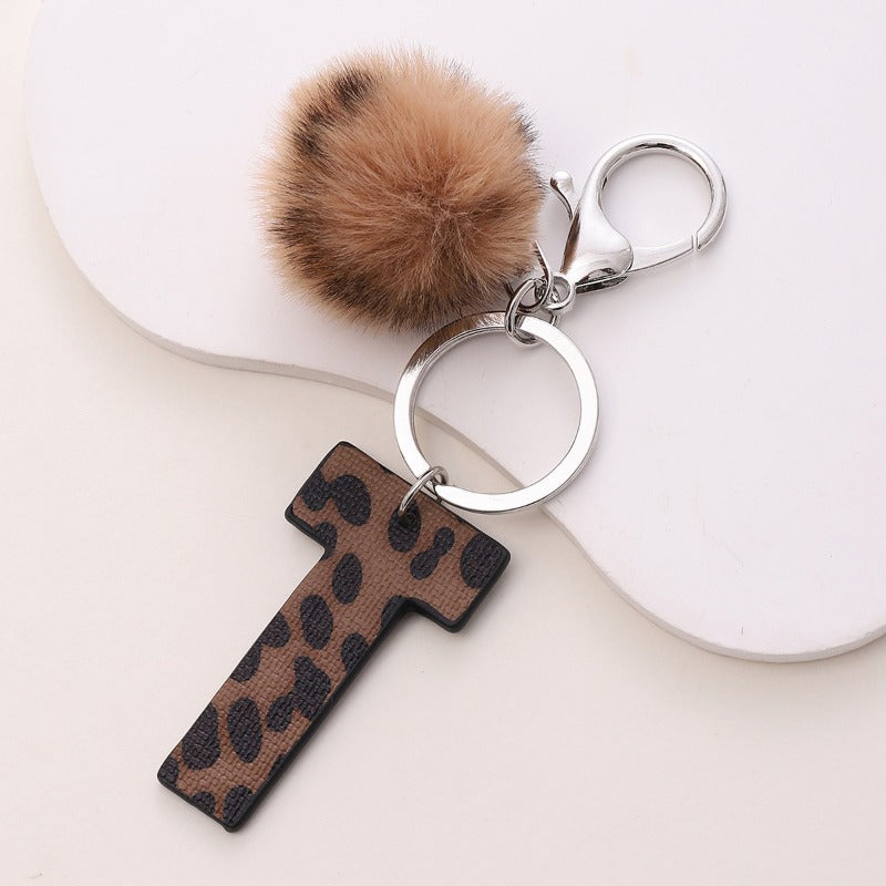 Wholesale Western Cowboy Style Leopard Print Oil Edge Letter Leather Keychains